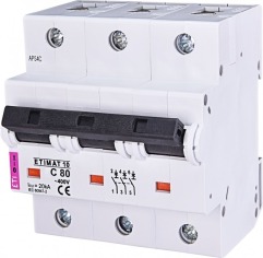 Автоматический выключатель ETIMAT 10 3p C 80А (20 kA), ETI (2135731)