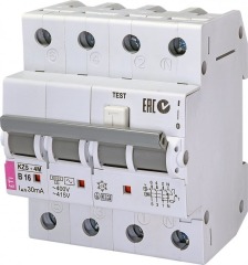 Диф. автомат KZS-4M 3p+N B 16/0,03 16А 30мА тип AC (6kA), ETI (2174004)