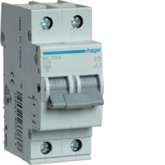 Автоматичний вимикач MC216A 2p 16А, hager (MC216A)
