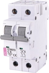 Автоматический выключатель ETIMAT 6 2p С 6А (6kA), ETI (2143512)